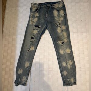 Distressed Crysp Denim Light Wash Men’s Jeans - Bleached Blue. Size 34